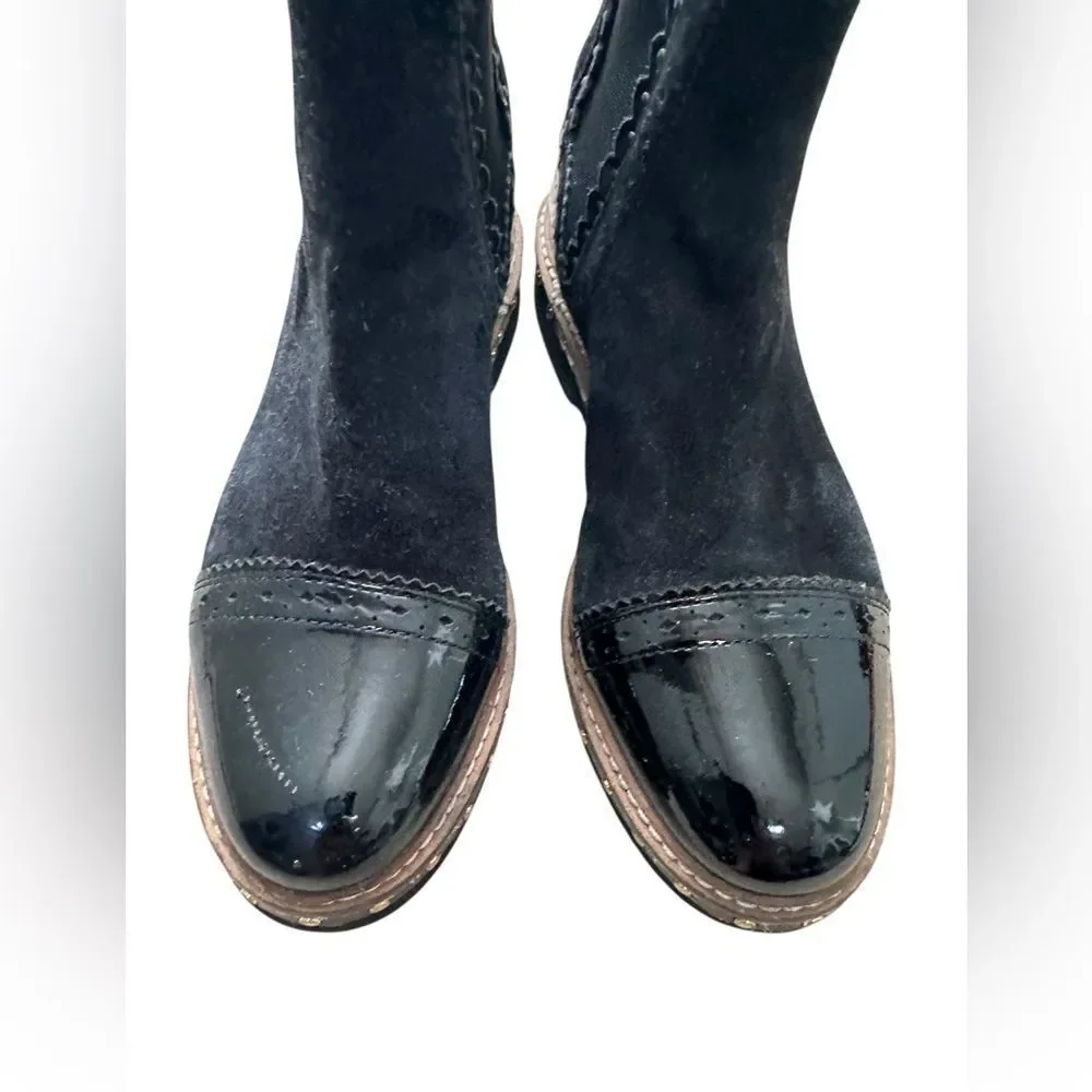 Free People Atlas Black Chelsea Boot Suede Leather Studded Size 36
